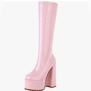 Pastel Pink Platform Heeled Boots